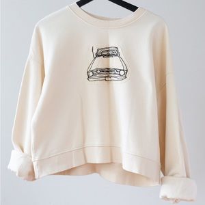 Up cycled Zara cream crop sweatshirt, size L. Oversized fit cozy for fall.